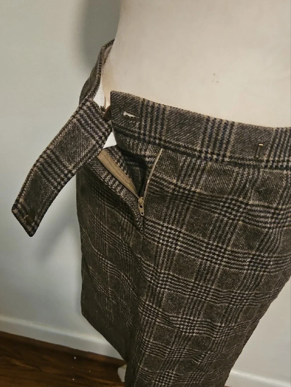 90s VintageJ. Crew Wool Cashmere Brown Plaid Wool Pencil Skirt Size 2
